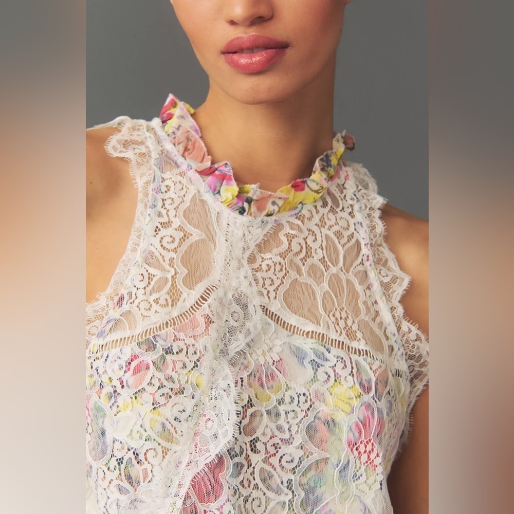 NWT By Anthropologie Sleeveless Lace-Back Tiered Mini Dress - Picture 3 of 4